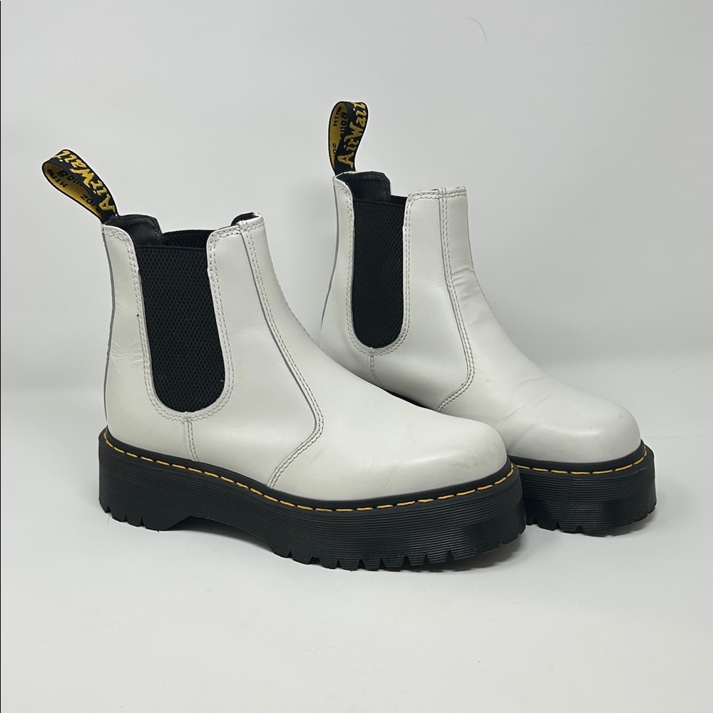 Dr. Martens White Ankle Boots with Black Accents